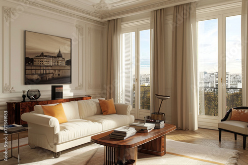 Modern Modern design White Art Deco style house interior and living room Maximalist Design.