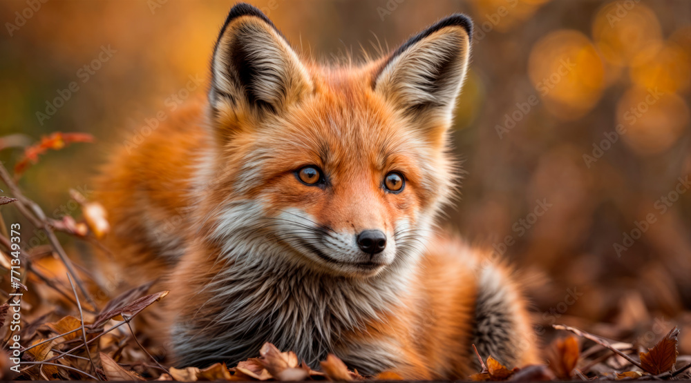 Fototapeta premium Close-up portrait of a red fox cub