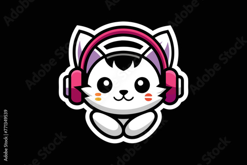Gaming logo, a gamer cute cat in the middle with headphones