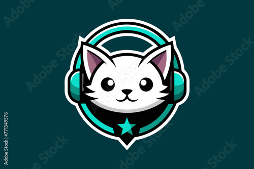 Gaming logo, a gamer cute cat in the middle with headphones