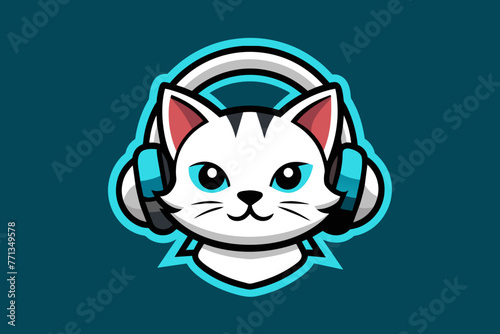 Gaming logo, a gamer cute cat in the middle with headphones
