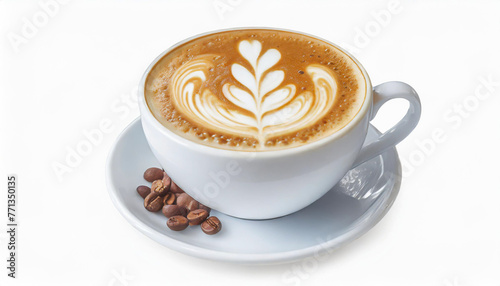 Cup of coffee latte isolated on white backgroud with clipping path