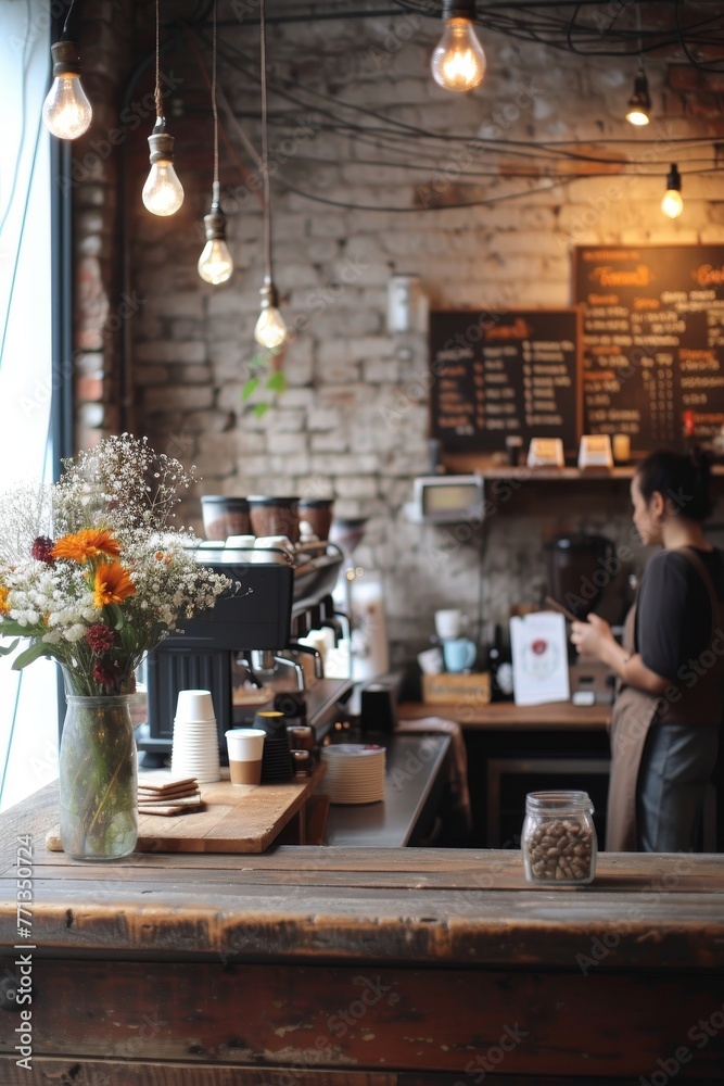 Cozy corner of a stylish coffee house with a welcoming atmosphere. Cozy corner of a stylish coffee house with a welcoming atmosphere.