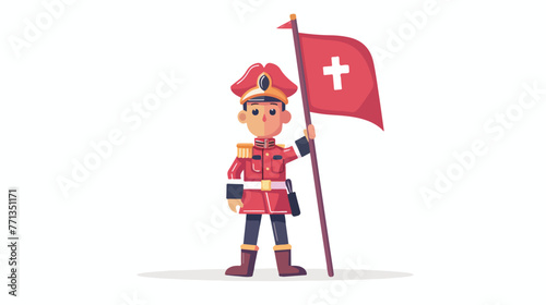 Funny guardsman stand and hold a flag flat vector  photo