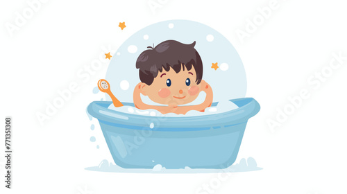 Funny Little Kid Having Bath flat vector 