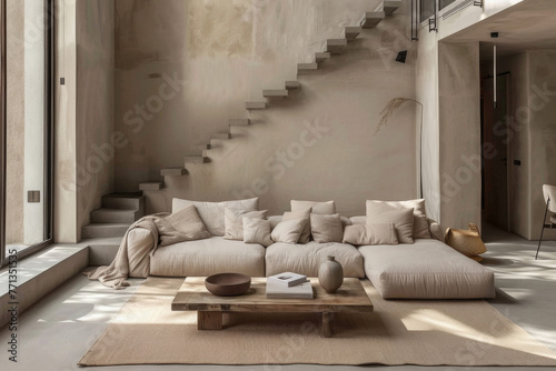 Modern Scandinavian Beige Contemporary style loft interior and living room Mindful Living.