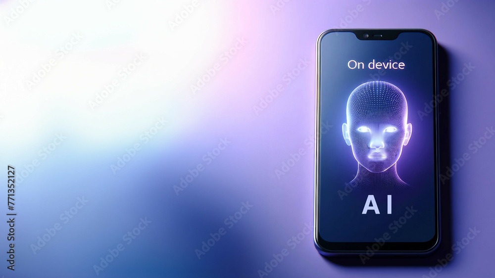 Fototapeta premium Smartphone Displaying Digital Face AI Concept