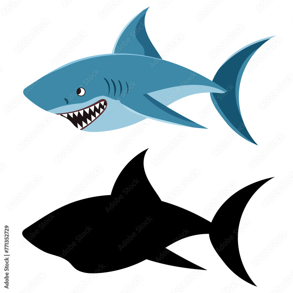Fototapeta premium shark with silhouette on white background vector