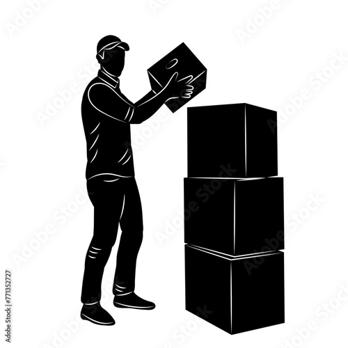 man with boxes silhouette on white background vector