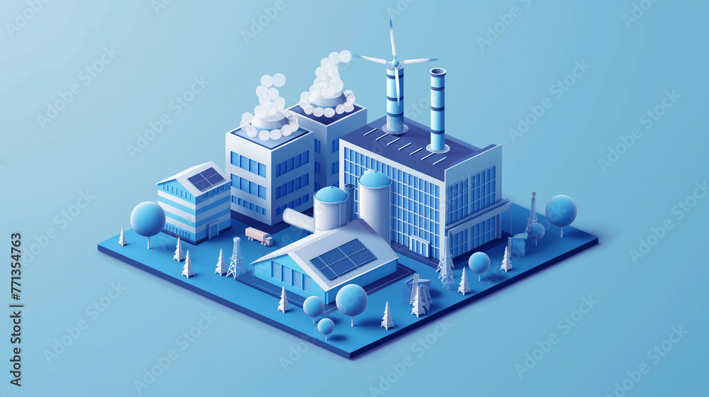 Isometric modern nuclear power plant or infographic element ...