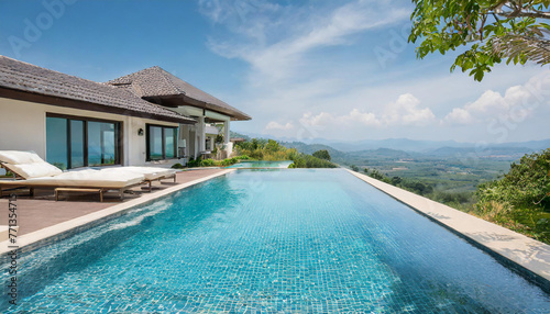Villa  infinity swimming pool on summer day