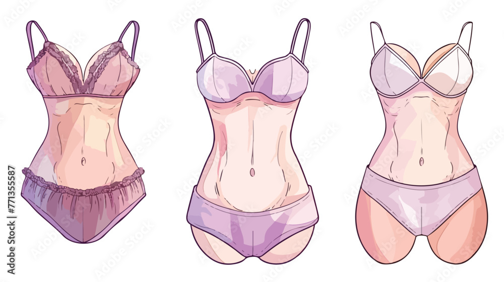 LINGERIE DESIGN DRAWING AND ILLUSTRATION flat vector