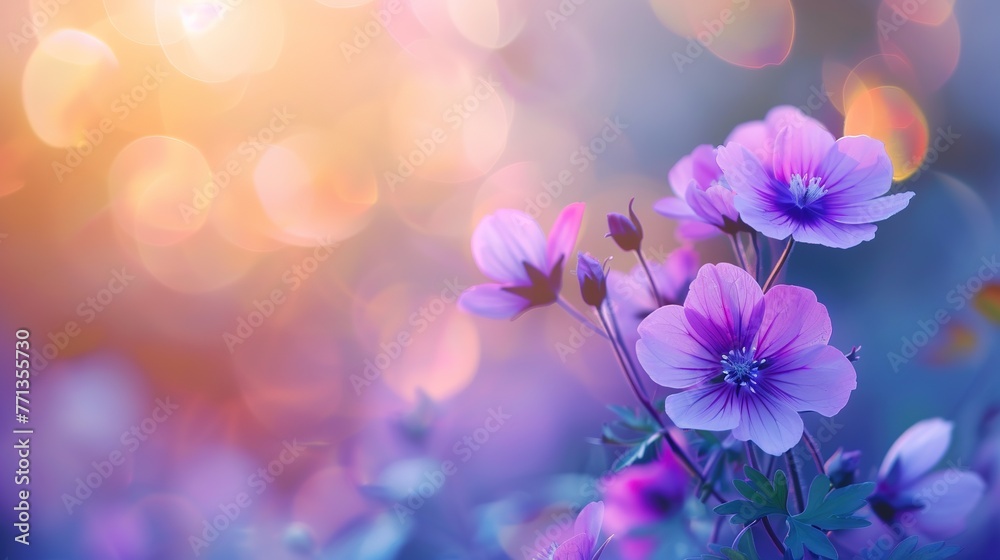 Soft focus and blurred purple flower on sunset background. Shallow depth of field. ,Generative ai, Soft focus and blurred purple flower on sunset background. Shallow depth of field. ,Generative ai,