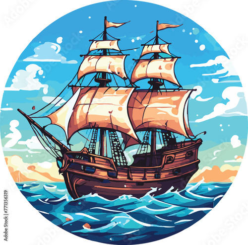 Adobe Illustrator Artwork Of a Pirates Ship In The Ocean For T Shirt Design