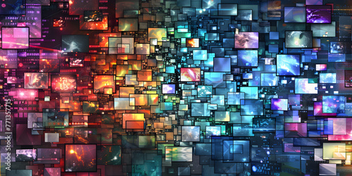 
abstract background with neon-colored lines and shapes, Colorful squares on a dark background
