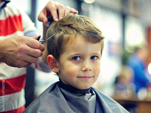 little boy at the barbershop getting his hair done