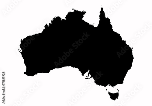 Mapa negro de Australia en fondo blanco.