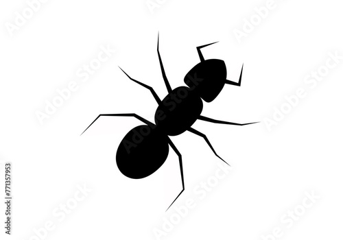 Silueta de hormiga negra en fondo blanco.