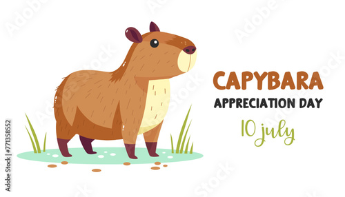 Capybara. Cute largest rodent. Vector hand drawn illustration isolated on white background. July 10th is Capybara Appreciation Day. Water pig. photo