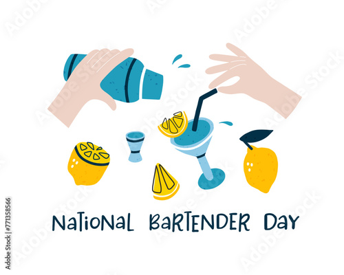 International Bartender's Day. Holiday concept. 6 february. Background, banner, card, poster with text inscription. Vector EPS10. Barman's day. World cocktail day