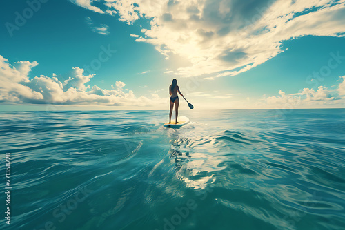 woman paddling along on a surfboard in the ocean phot bff2dd77-9912-45d8-8f9f-1b0a2f75bb3a 1