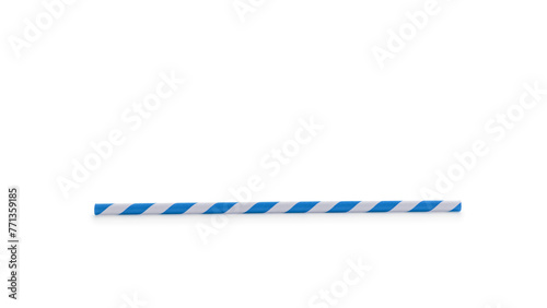blue striped paper drinking straw isolated on white background