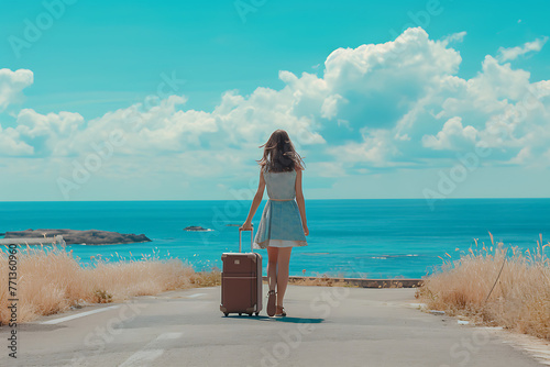 woman walking on road observing blue ocean with a car 2029d782-f3bf-41e6-9e5b-057ce0144289 2