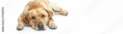 Animal pet dog banner panorama long - Lazy liying relaxing beige yellow labrador retrievers dogs, isolated on white background