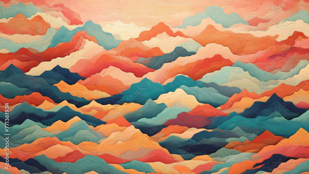 Cloud shaped colorful layered pattern background. warm and cool tones. - obrazy, fototapety, plakaty 