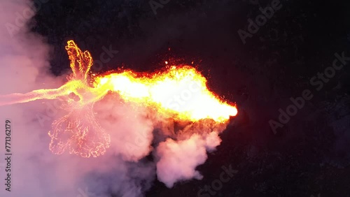 Aerial view of the volcano in Iceland with a lava field, eruption Volcano erupt litli hrutur Iceland photo