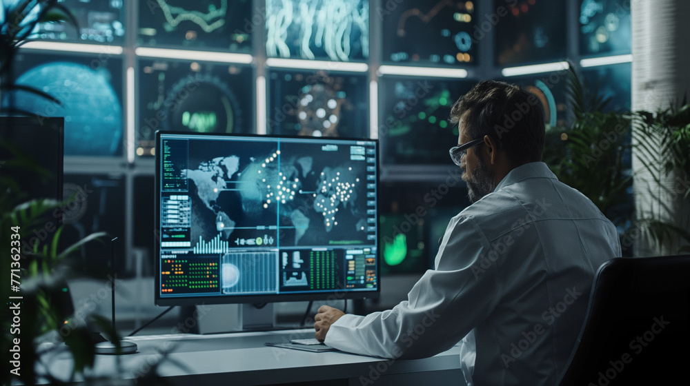 A scientist working with an AI assistant on space exploration plans, interactive digital maps of planets, modern workspace, future technologies A scientist working with an AI assistant on space exploration plans, interactive digital maps of planets, modern workspace, future technologies
