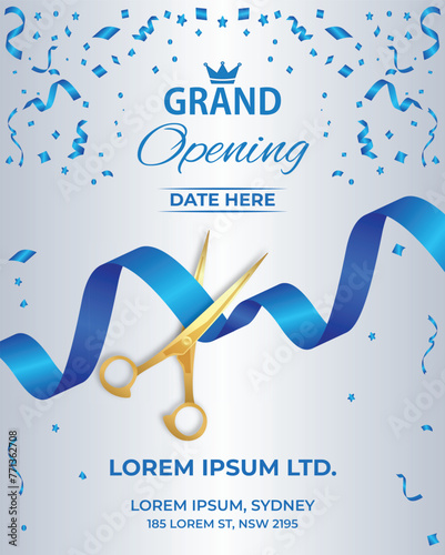 Luxury Grand Opening with Attractive Blue ribbon