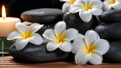 White lilies on stones  candles  spa