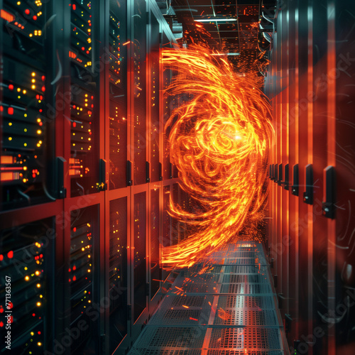 fire salp in a server rack of a data center photo