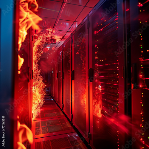 fire salp in a server rack of a data center photo