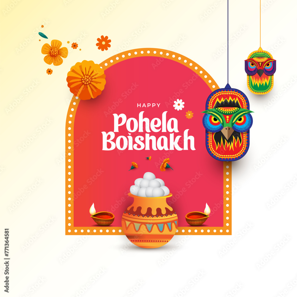 Bengali New Year, Pohela Boishakh Greeting, Nabo Borsho Background Design Vector Illustration - obrazy, fototapety, plakaty 