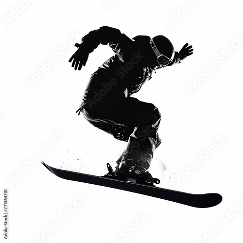 silhouette of a snowboarder jumping