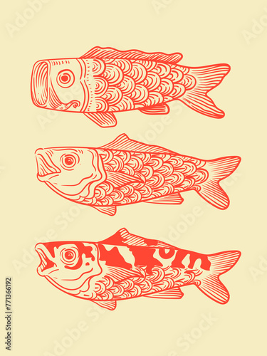 Traditional Japanese kite koi fish vector illustration.