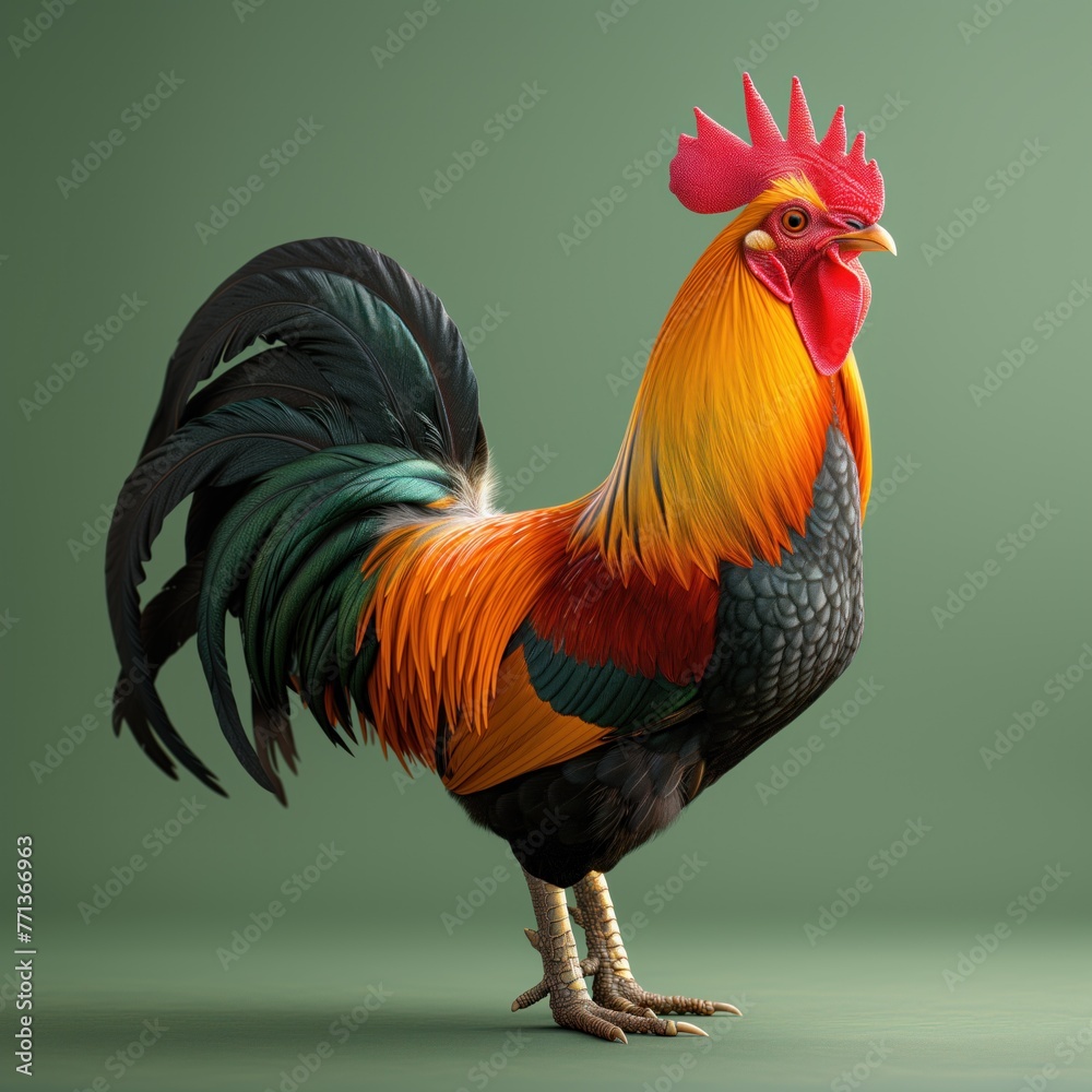 Fototapeta premium colorful bird rooster in rural style
