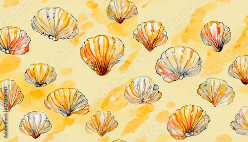 Summer seashell watercolor pattern 