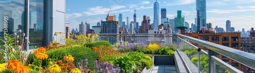 Urban gardening seminar, rooftop greening tips, Earth Day focus, city skyline view photo