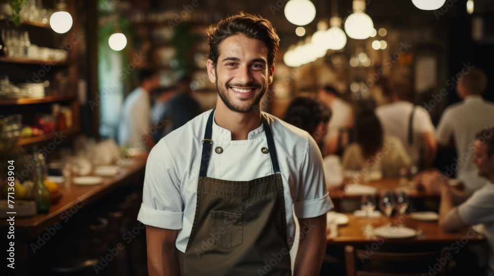 Portrait of a male chef smiling in a restaurant Portrait of a male chef smiling in a restaurant