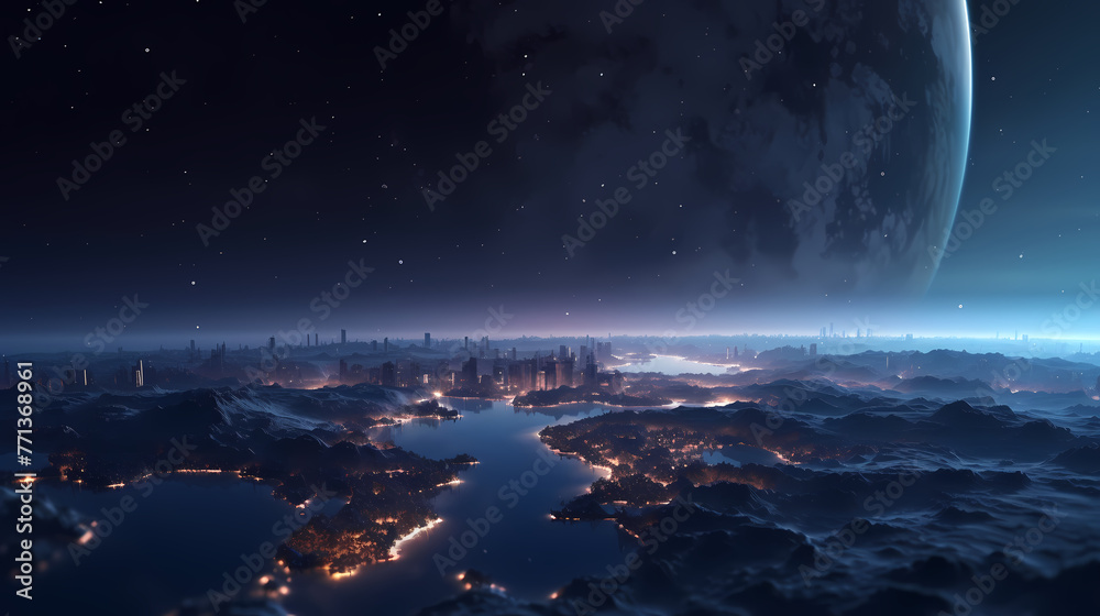 Planet Earth ,city lights seen from space Planet Earth ,city lights seen from space