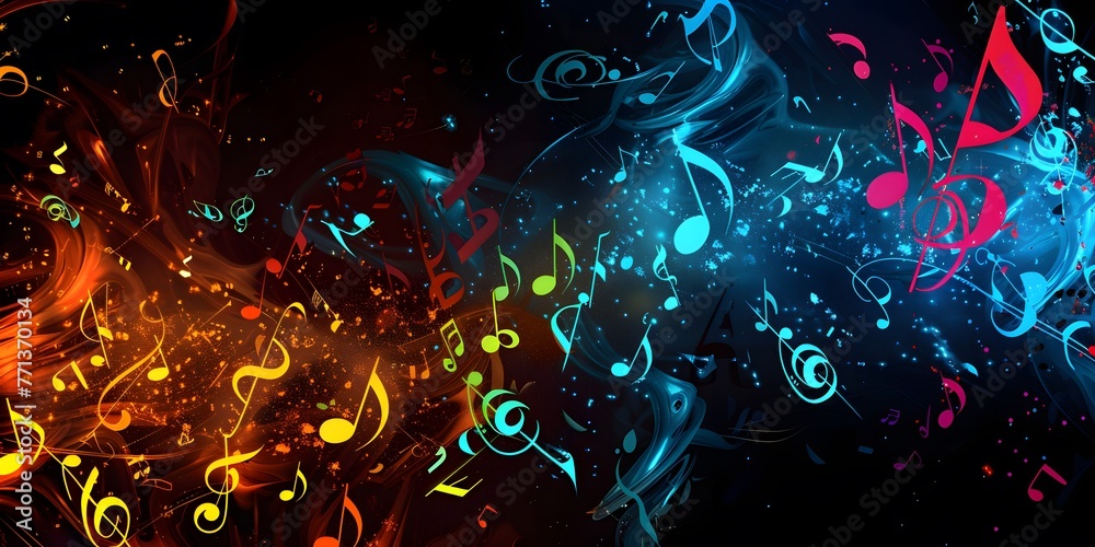 Colorful music notes background with copy space.	 - obrazy, fototapety, plakaty 