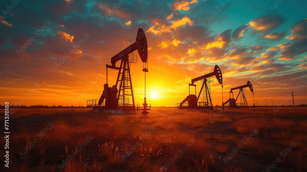 oil pump at dawn landscape