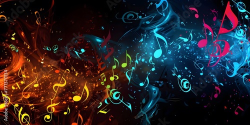 Colorful music notes background with copy space. 