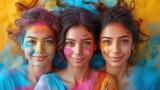 women in multicolored powder holi festival