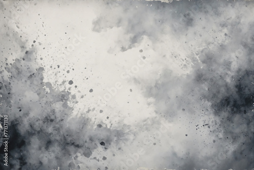 Hand painted white watercolor background. Blotches of gray paint with watercolor paper texture grunge
