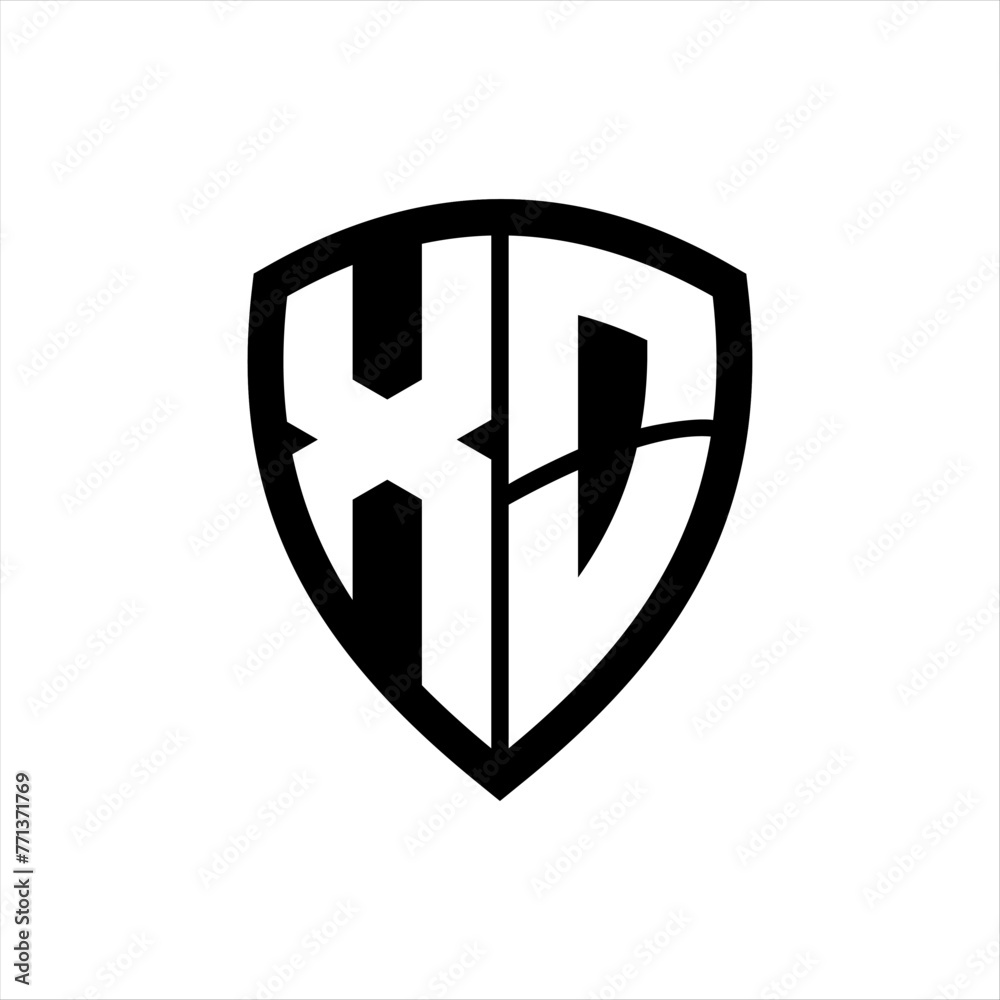 XO monogram logo with bold letters shield shape with black and white color design XO monogram logo with bold letters shield shape with black and white color design