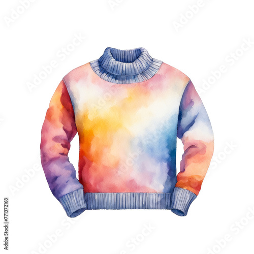 Colorful sweater/sweatshirt watercolor illustration, unisex clothing fashion clipart, for scrapbook, journa, winter cozy confortable cloths, ad promos, design element
 photo